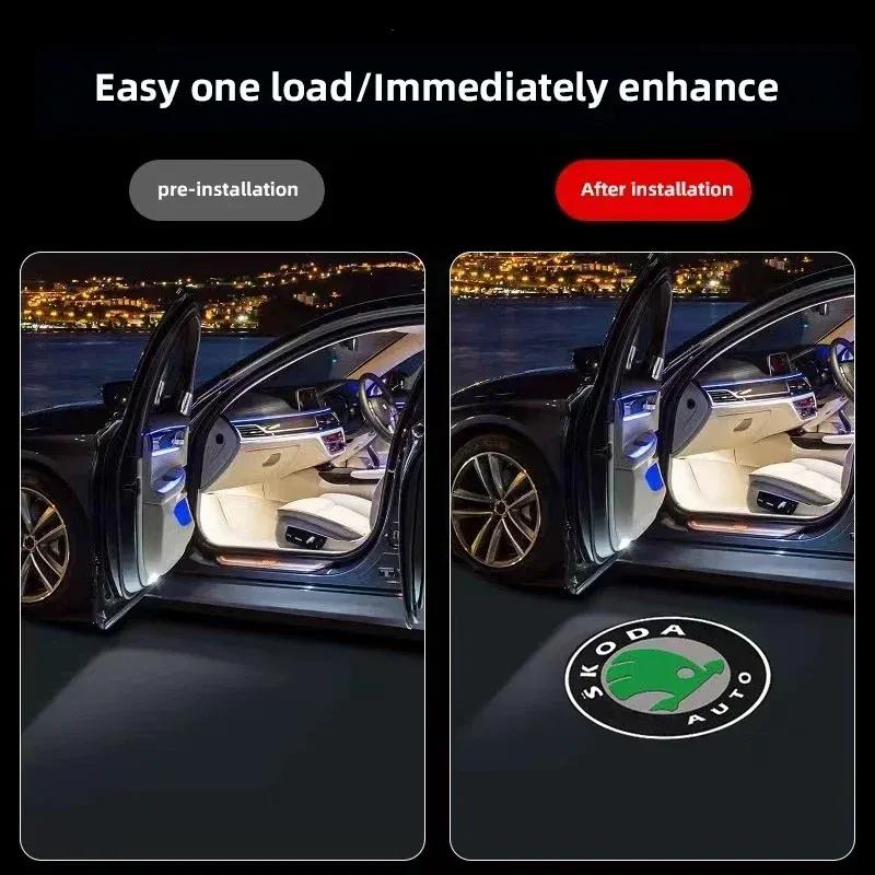 2 шт. Лампа приветствия на дверь автомобиля HD Подсветка салона Для Skoda Octavia Superb Rapid Kodiaq Karoq Fabia Kamiq Roomster Citigo Enyaq