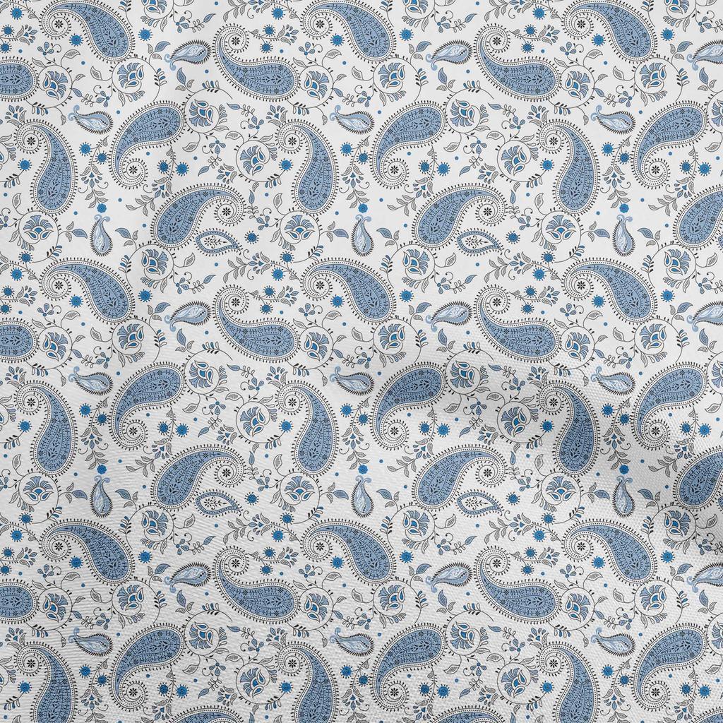 oneOone Cotton Flex Light Blue Fabric Paisleys Dress Material Fabric Print Fabric By The Yard 40 Inch