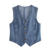 Women's Denim Vest Denim Women Fashion Front Button Denim Waistcoat Vintage V Neck Sleeveless Female Outerwear Chic Vest Tops