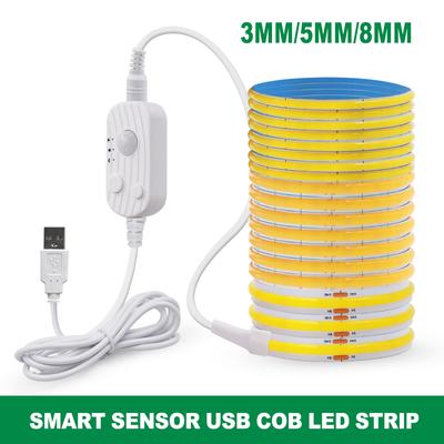 PIR Датчик движения USB 5V COB Светодиодная лента 3MM 5MM 8MM 320 светодиодов/м Высокой плотности Гибкая FOB Светодиодная лента 3000K-6000K Ленточные веревочные светильники