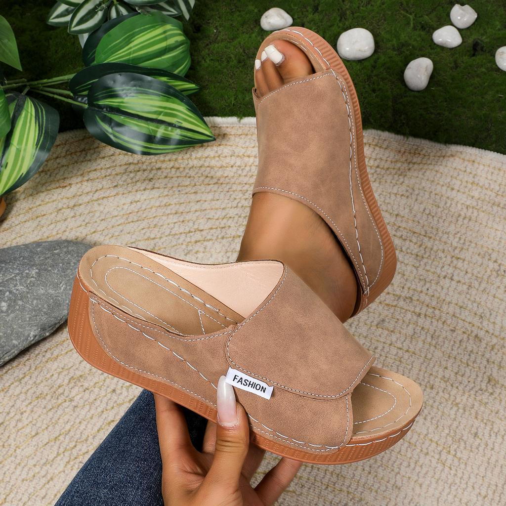 Большие размеры Платформа Тапочки Женские Новые Летние Модные Тапочки Рыбий Рот Танкетка Женские