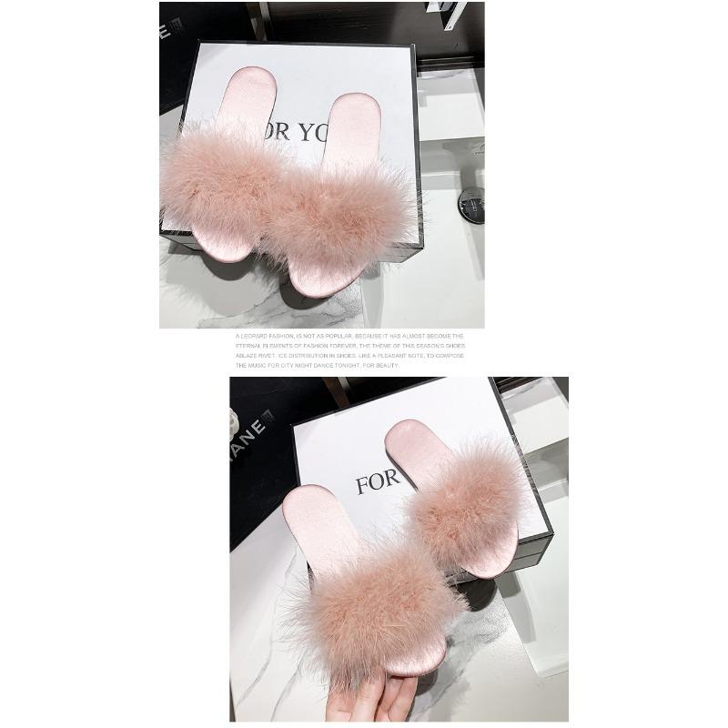 Летние мохнатые тапочки на плоской подошве для женщин, сандалии на низком каблуке для ношения на открытом воздухе, тапочки с перьями