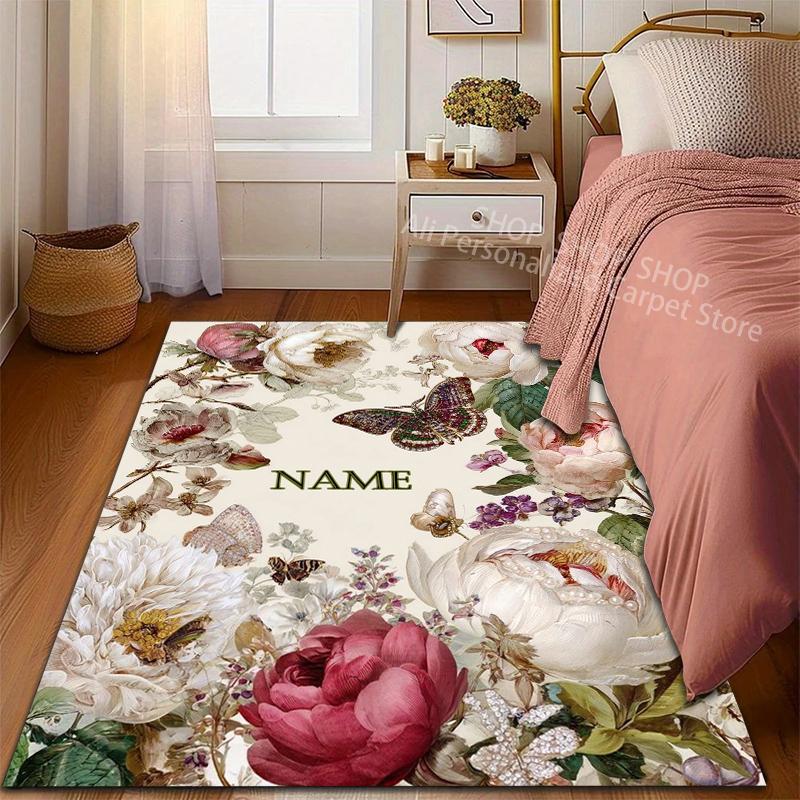 1PC Personalized Custom Name Flowers Print Carpet for Living Room Bedroom Mat Sofa Doormat Floor Rug Home Decor Multiple Sizes