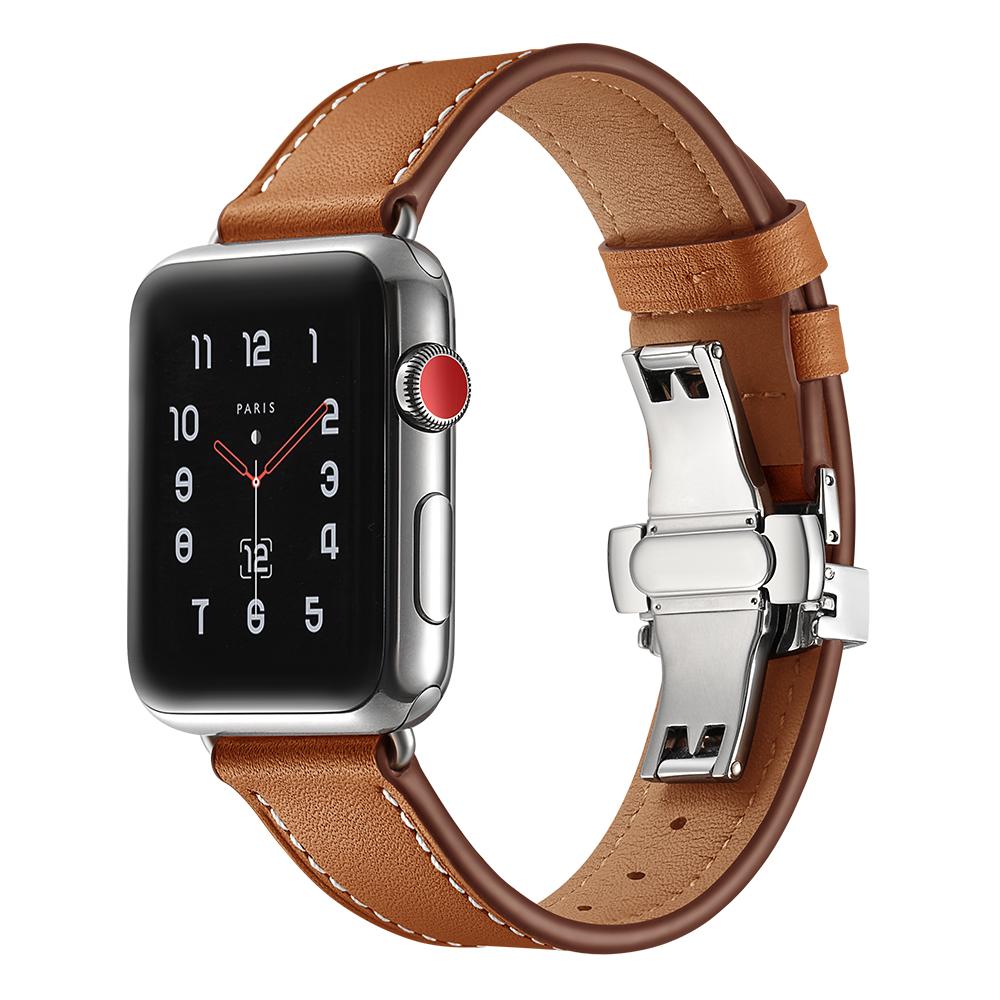 Ремешок для часов Apple Watch Ремешок из натуральной кожи Apple Watch 7 6 5 4 3 2 1 SE 45 мм 41 мм Ремешок с застежкой-бабочкой для iWatch 44/40 мм 42 38