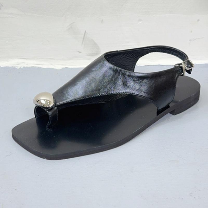 Модные лаконичные сандалии с ремешком на пальце и пряжкой, женские летние элегантные сандалии-гладиаторы на плоской подошве из искусственной кожи, женские повседневные шлепанцы дизайнерского бренда