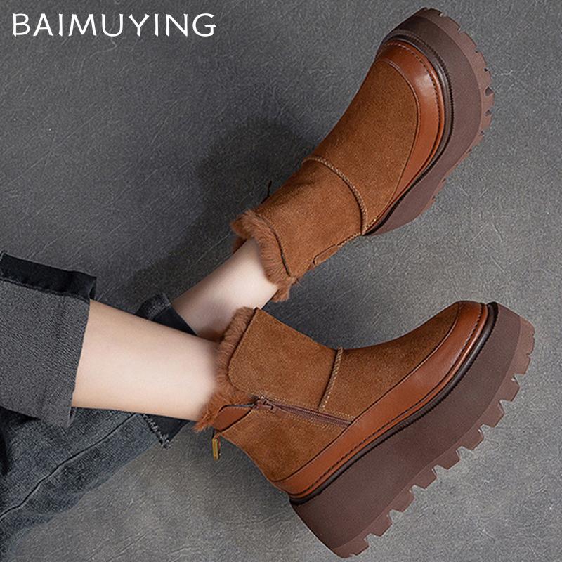 Женские зимние ботильоны на платформе из замши Desogner, короткие, плюшевые, хлопковые, на среднем каблуке, тренд 2025 года, теплые, удобные, женские ботинки