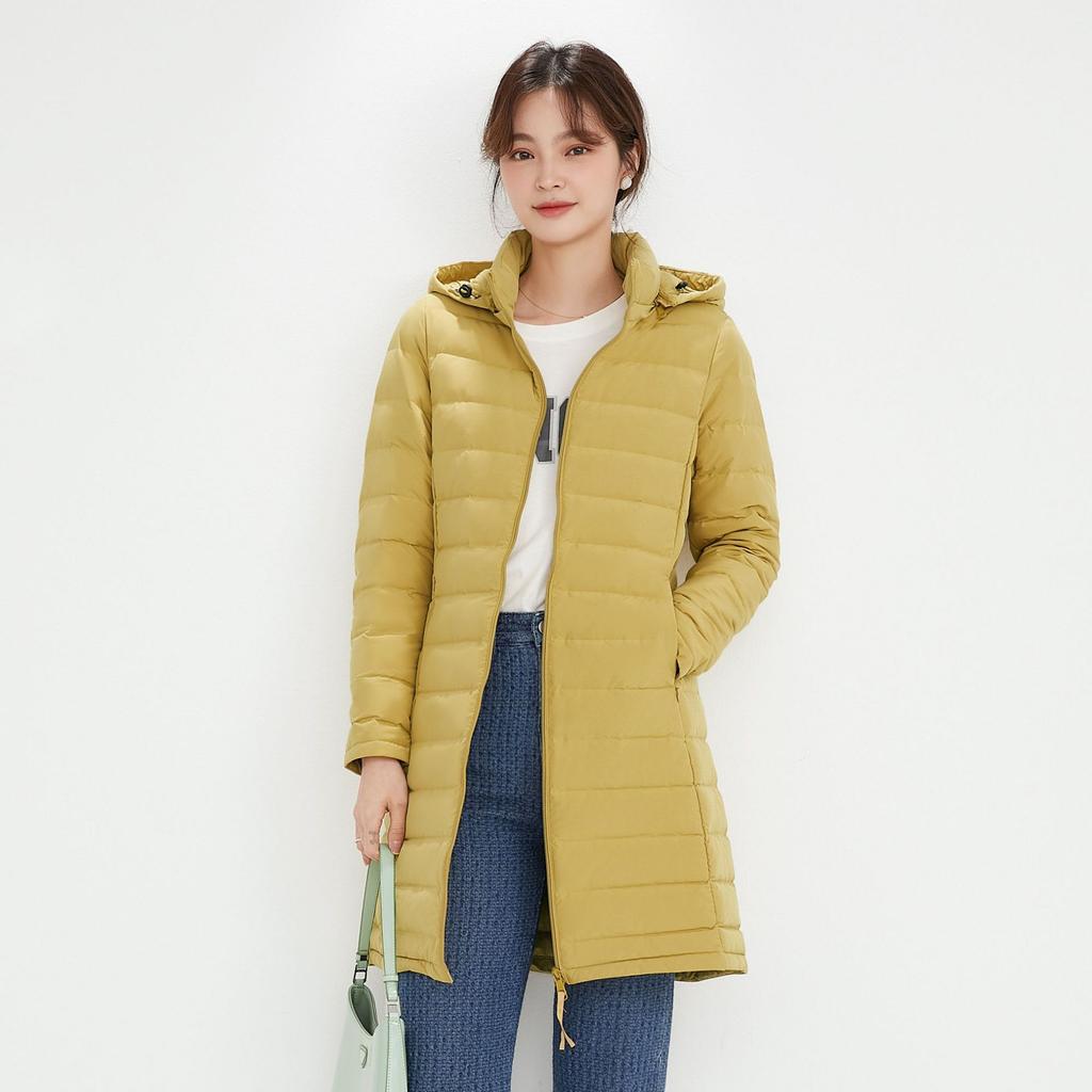 Feather New Женская 90-флисовая однотонная женская одежда с капюшоном и бесшовная куртка-пуховик с капюшоном Куртка среднего и длинного размера большого размера