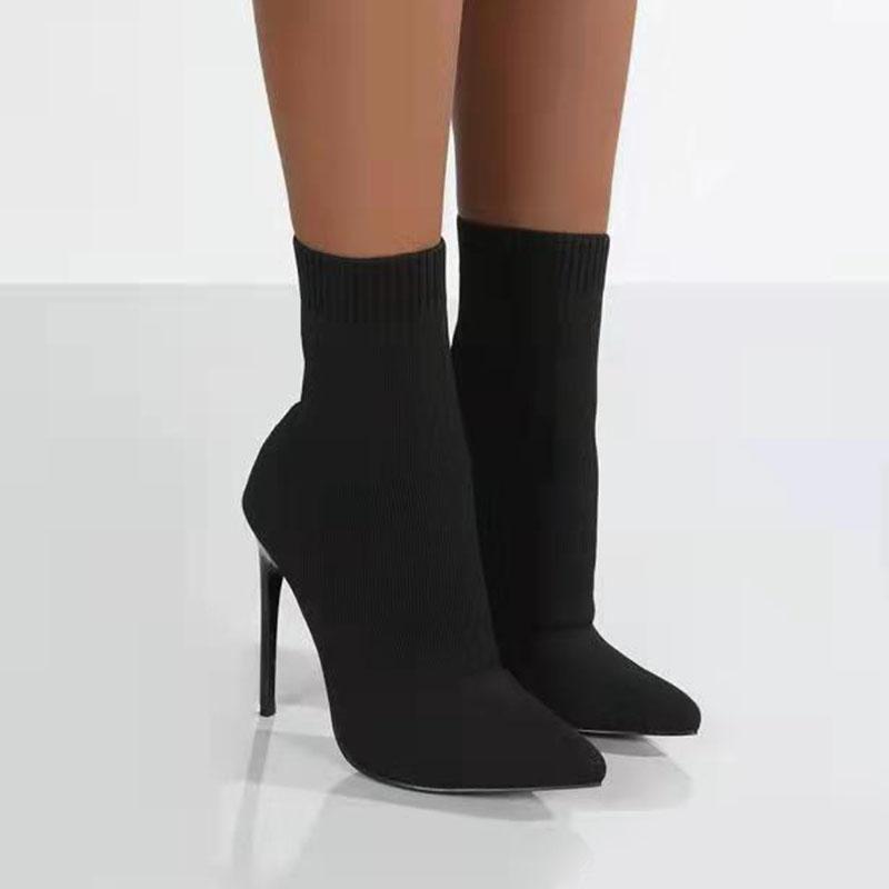 Длинные сапоги для женщин, сексуальные, с острым носком, на тонком высоком каблуке, выше колена, трикотажные, эластичные, осенние, женские, черные, бежевые, под носки, сапоги