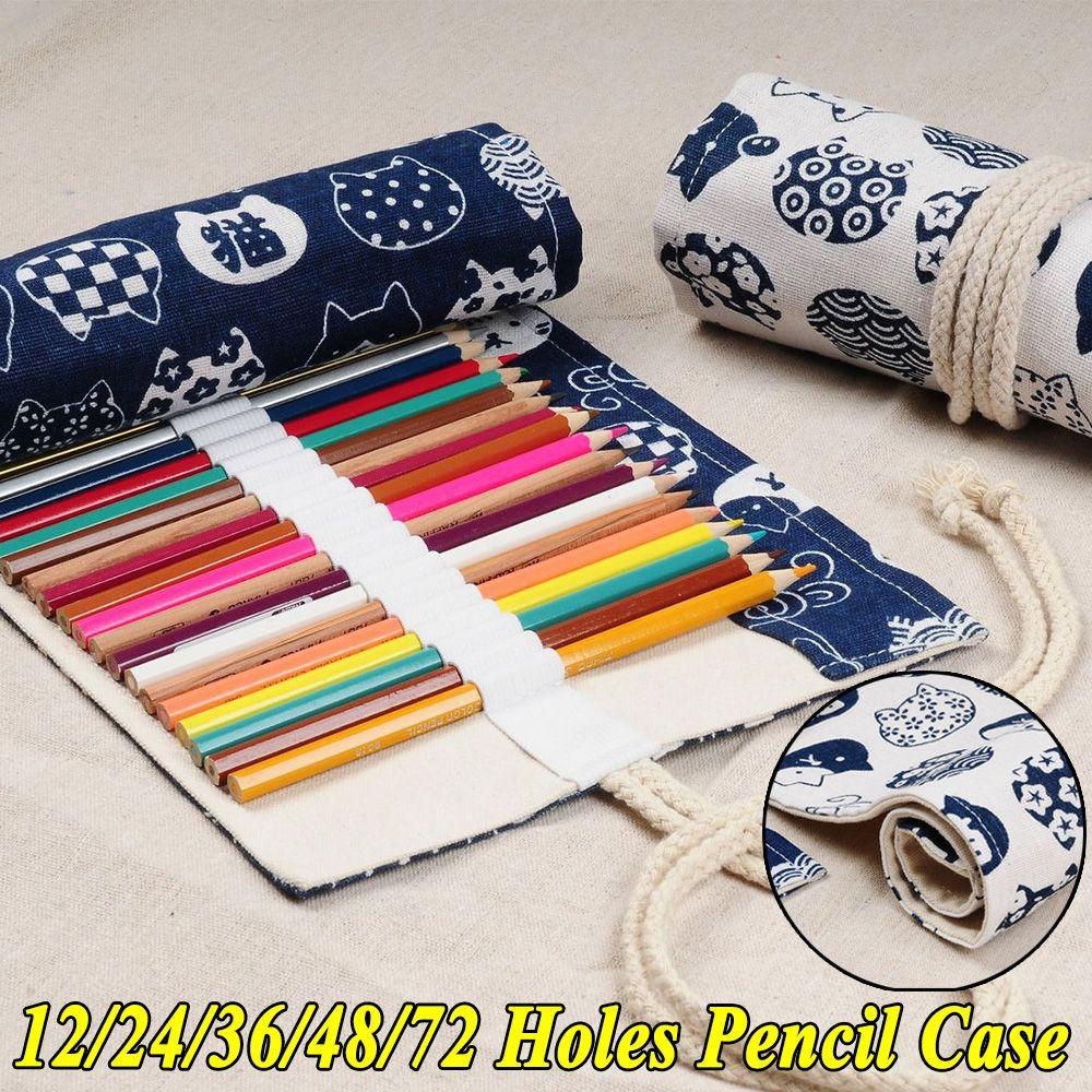 Bags Stationery Supplies Canvas Roll Pouch Pens Storage Box Pencil Bags Pen Curtain Cat Pencil Case