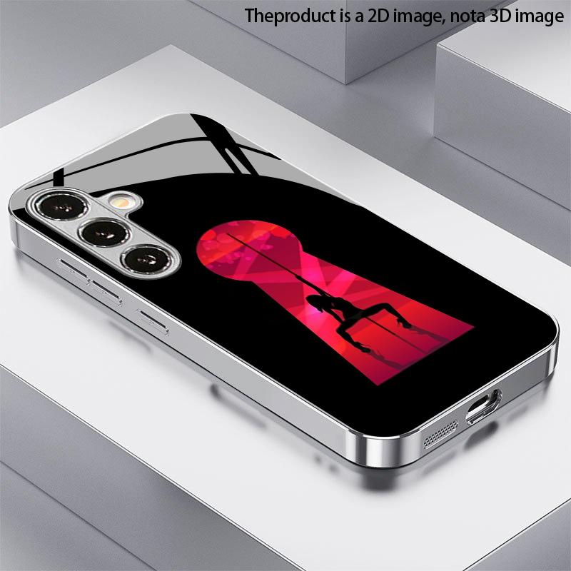 Чехол-бампер 2D с узором-замком для Samsung S26 S25 S24 S23 S22 S21 S20 A56 A36 A16 - Гальванизированный стеклянный защитный чехол