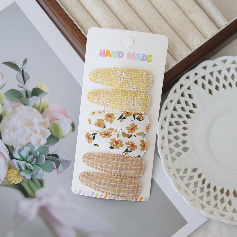 6 шт./набор Милый цветочный хлопковый набор заколок для волос Клетчатые тканевые банты для девочек, младенцев, детей Аксессуары для волос Завершающие челку Детские головные уборы