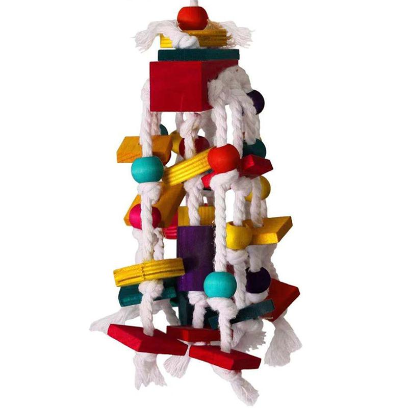 Multicolored Natural Wooden Blocks Chewing Toys Natural Wood Bird Toys for Medium and Large-Sized Macaws African Greys