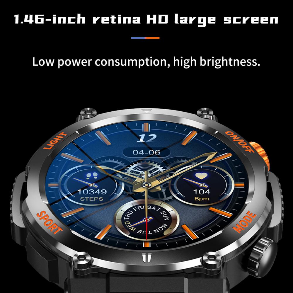 HT17 Smart Watch 1.46" HD Screen Waterproof Activity Tracker Bracelet with LED Flashlight Heart Rate Sleep Monitor