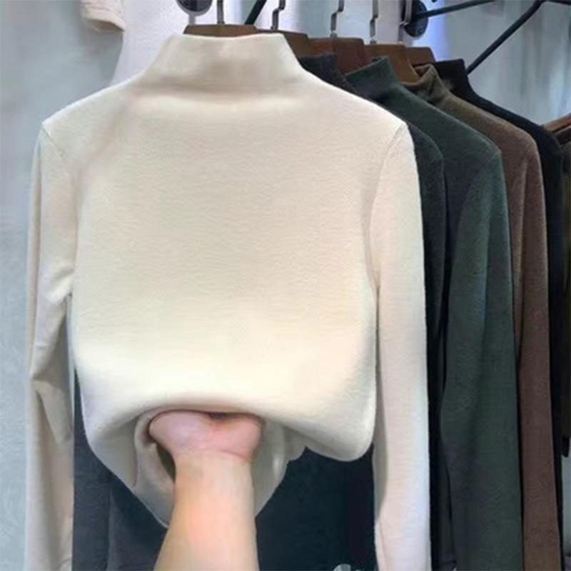 Двухсторонняя бархатная рубашка с полувысоким воротником и длинными рукавами для женщин, теплая на осень/зиму