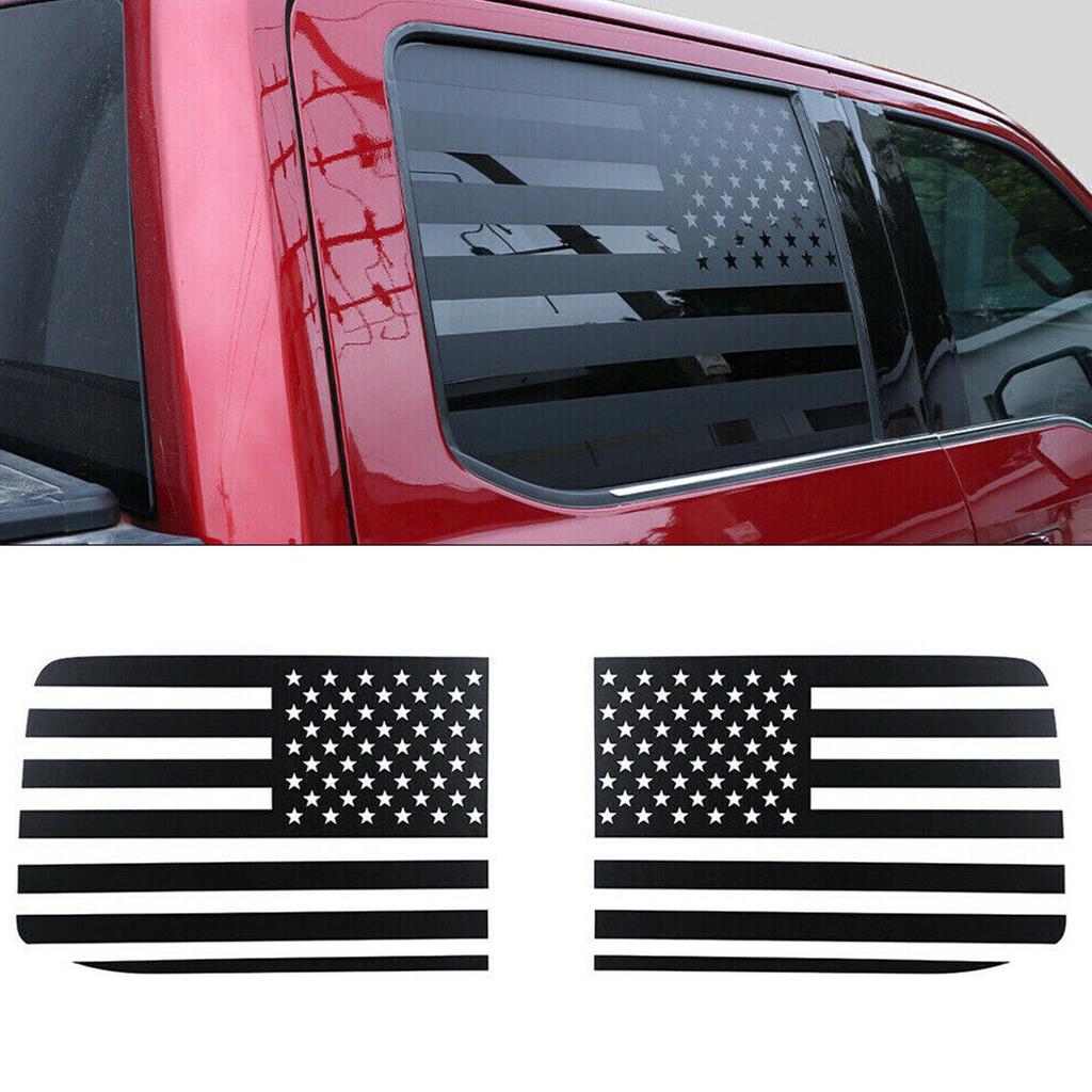 2x Black Rear Side Window Trim Stickers USA Flag Decal For 15-22 Ford F-150 F150