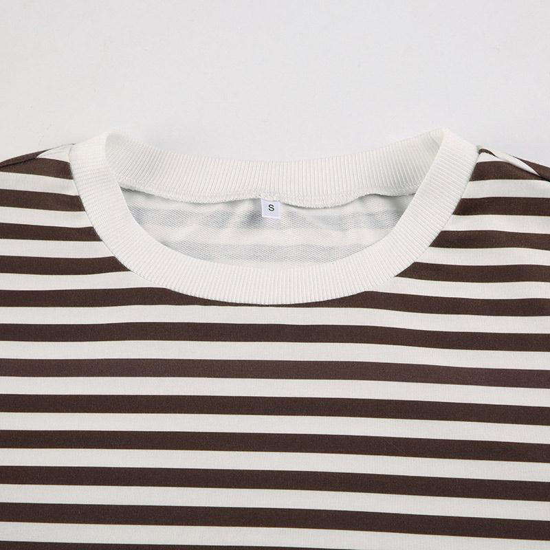 Striped T-shirt Women's Loose Round Neck Long Sleeved Top Retro Contrasting Color Basic Style Thin Commuting 2025 Spring/Summer