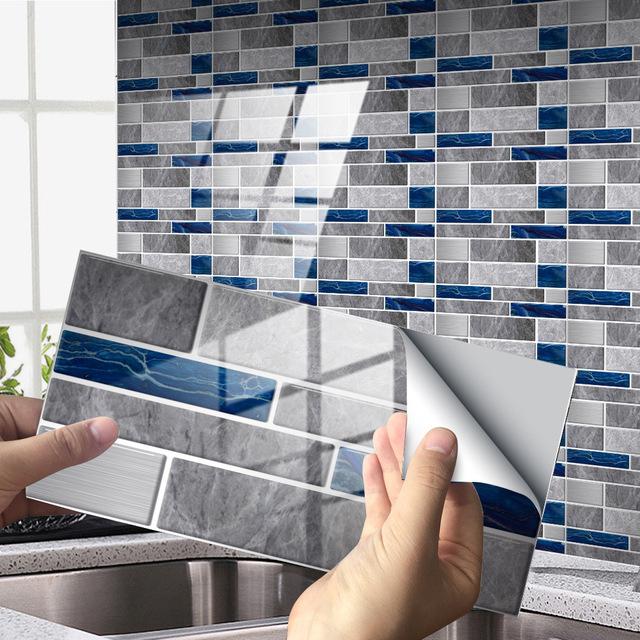 12/24/48pcs 3D Marble Crystal Self-adhesive Wall Sticker Mosaic Wallpaper Kitchen Oil Sticker Bathroom Tile Wall Stickers Waterproof