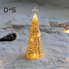 Стеклянная фигурка рождественской елки, настольное украшение на елку со светодиодными лампами, праздничный декор, светящийся конус для елки для домашнего офиса, вечеринок, центральное украшение стола