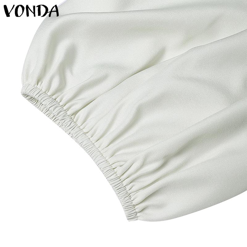 VONDA Женские повседневные блузки-рубашки с воротником-стойкой, однотонные, с длинным рукавом, с кулиской на талии