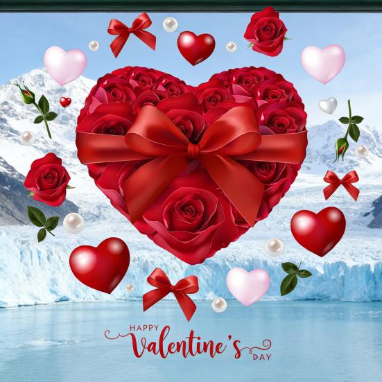 Наклейка на окно в форме сердца с розовым цветком День святого Валентина Съемная ПВХ наклейка на стекло окна Многоразовые статические наклейки для дома, свадьбы, годовщины