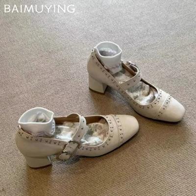 Туфли Мэри Джейн на высоком каблуке, женские туфли из кожи в стиле ретро, женские туфли 2024 года, модные осенние туфли-лодочки для вечеринок, сандалии