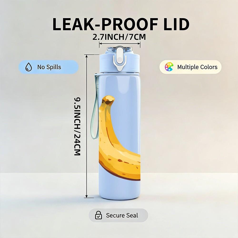 1PC Single Banana Fruit Minimalist 750ml Color Plastic Sports Water Bottle Leakproof Flip Straw Lid Suitable for Sports Office Home Use