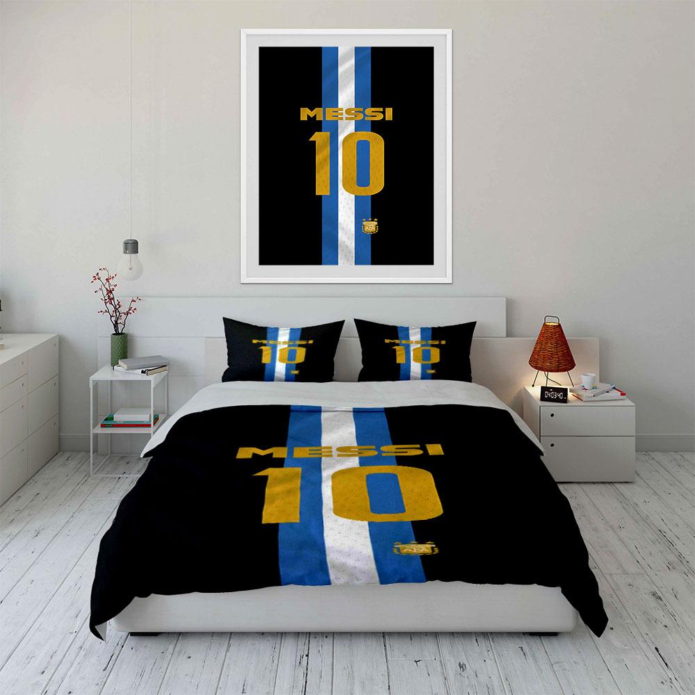 Blue-white stripes, Messi's name. Bedding sets Duvet cover sets Duvet covers Pillowcases(1 * Duvet Cover 2 * Pillowcases without duvet insert)