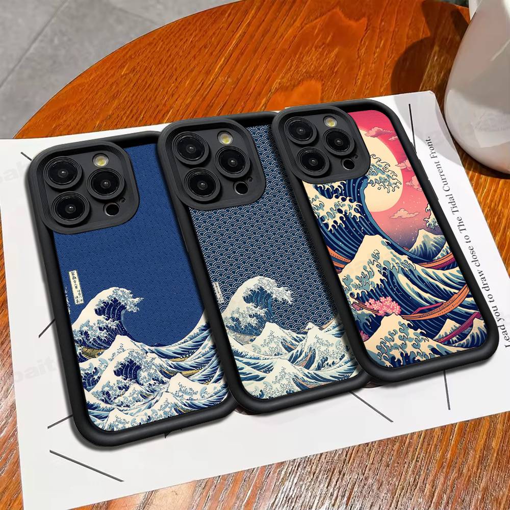 Японские волны Чехол для телефона Для IPhone 17 16 15 14 13 12 11 Pro Max 16E Plus INS Мягкий чехол