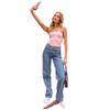 High-Waisted Straight Leg Denim Jeans Women With Bow Detail Casual Office Wear