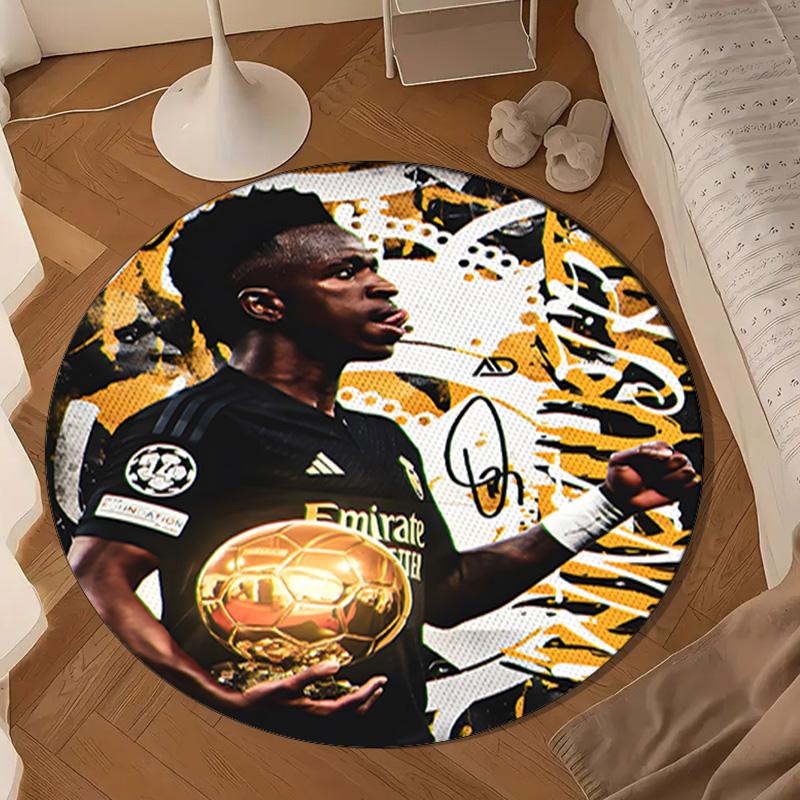 1PC Brazilian Football Star Round Rug for Livingroom,Bedroom, Palyroom, Chair Rug, Area rug, Circle Carpet, Large Size Fan Christmas gift