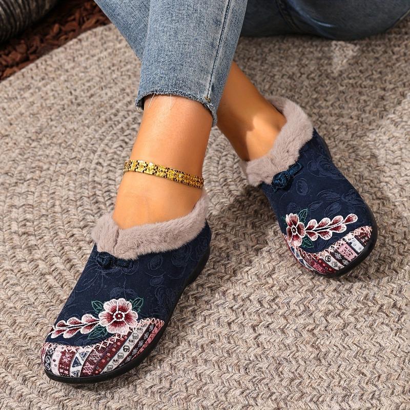 Shoes, Cotton Shoes, Embroidered Bags, Heels, Middle-aged and Elderly Woolen Shoes, Warm Ethnic Style, Comfortable Soft-soled Mother Cotton Shoes