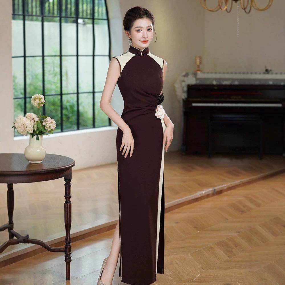 Cheongsam catwalk new high-end atmosphere elegant temperament large size stage performance clothes body etiquette cheongsam sleeveless women