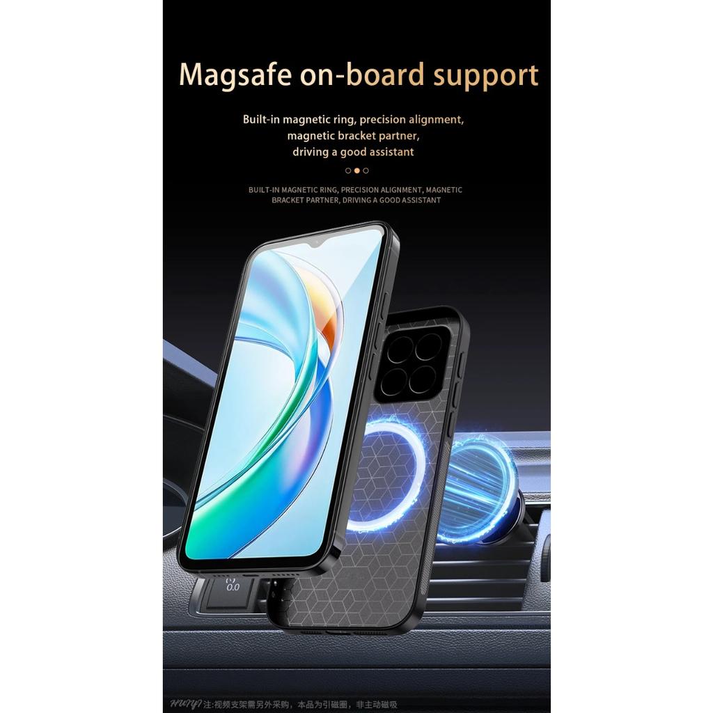 Кожаный чехол MagSafe для Huawei Honor X5b Plus Автомобильный магнитный держатель Беспроводная зарядка Силиконовый жесткий чехол для телефона HonorX5bPlus Накладка