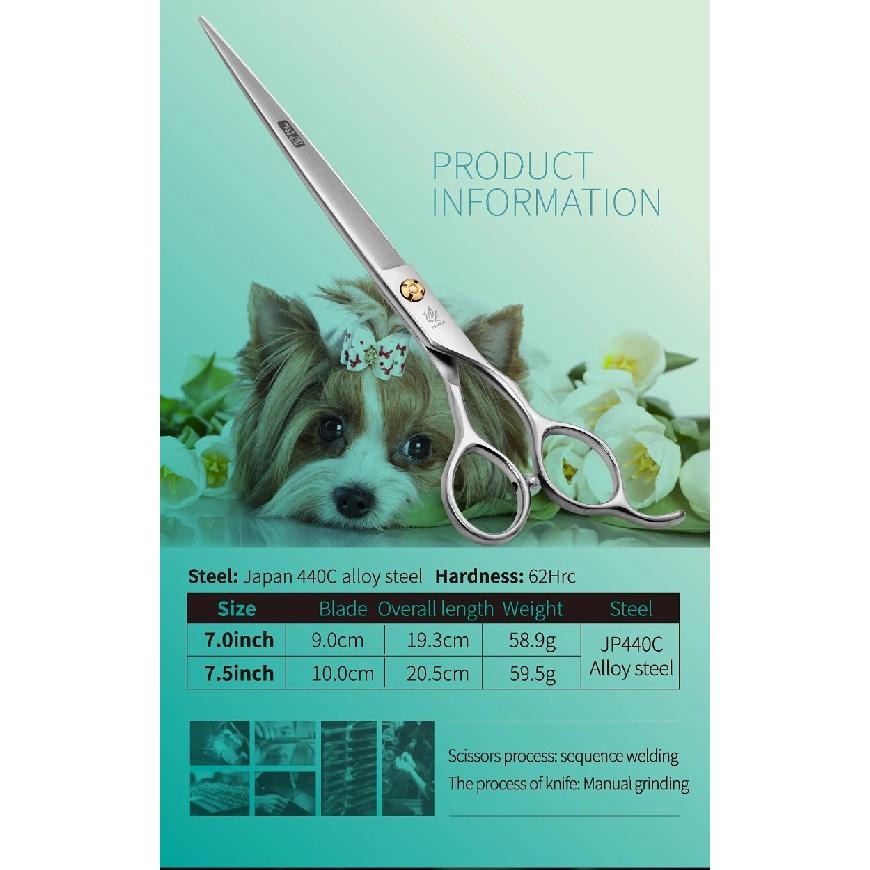 Fenice 7.0/7.5 Professional Grooming Cutting Straight Scissors Japan 440C Seratted Shear for Dogstylist