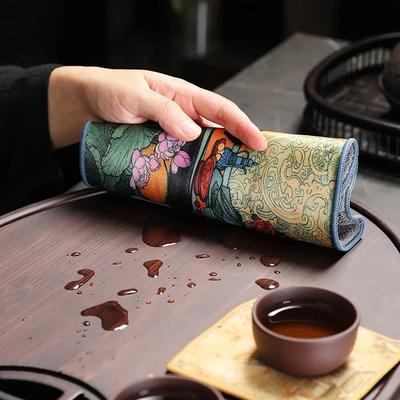 Китайский шик, античное цветное кухонное полотенце, набор для кунг-фу чая, высокая впитываемость воды, утолщенный хлопок, аксессуары для чайной церемонии