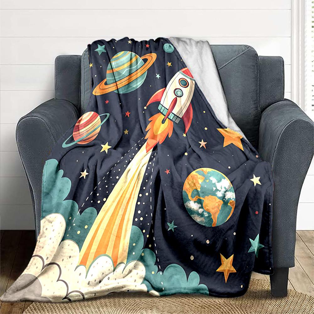 1pc Space Adventure Blanket, Lightweight Flannel Throw Blanket for Sofa, Bed, Travel, Camping, Living Room, Office, Couch031
