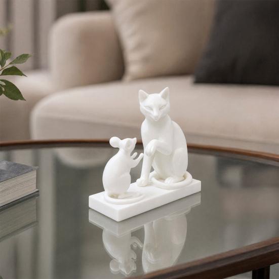Фигурки животных 3D-печать Современная скульптура Кошка и Мышь, Минималистичный Декор для Рабочего Стола, Матовый Арт-Украшение, Коллекционная Фигурка, Устойчивая