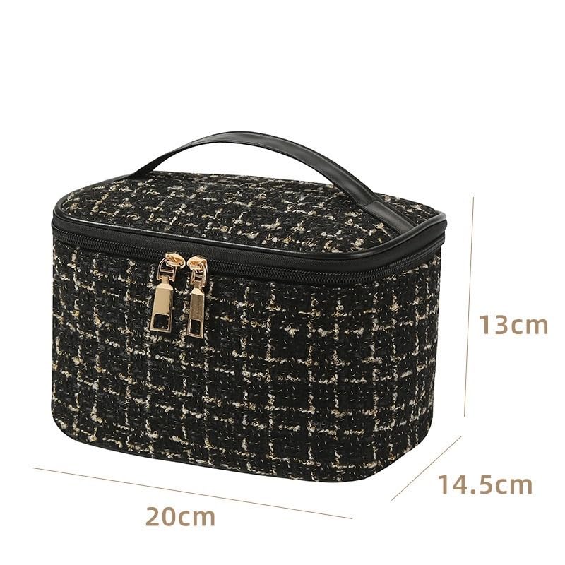 AVANCE Makeup Cosmetic Storage Popular Stylish Travel Cosmetic Black and White Pouch, Bag, Bag, Handbag, Storage, (Black)