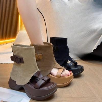 Модные летние туфли на высоком каблуке, противоскользящие, охлаждающие ботинки, женские новые универсальные туфли с круглым носком на небольшой платформе и толстой голенище, римские сандалии