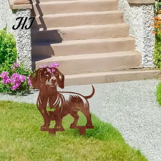 Dachshund Garden Stake Metal Stake, Rusty Animal Silhouette Decorative Yard Dog Decor Art for Outside Lawn, Pathway, Patio, Flower Bed Rustic Sign