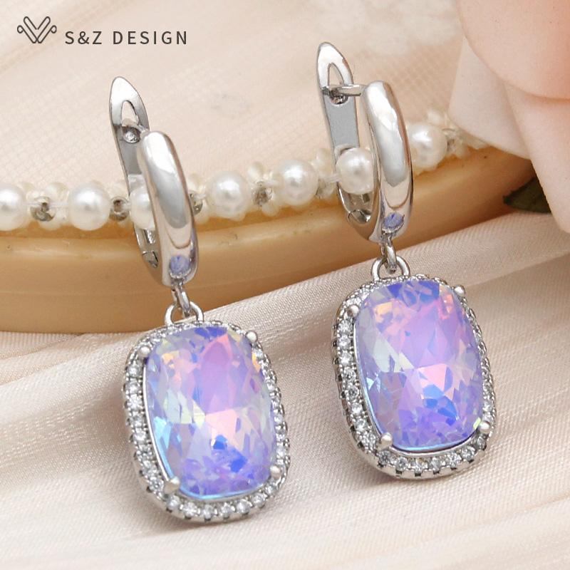 Модные элегантные прямоугольные серьги-капли с кристаллами для женщин, свадебные украшения из розового золота с кубическим цирконием