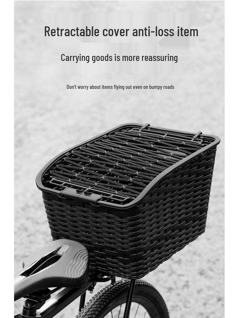 Large Capacity Bicycle Rear Basket with Lid for Mountain and Electric Bikes - Pet or Cargo Carrier.