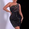 One Shoulder Sequins Bodycon Dress Chic Shiny Sequins Party Dress Women Autumn Elegant Evening Party Club Short Dress