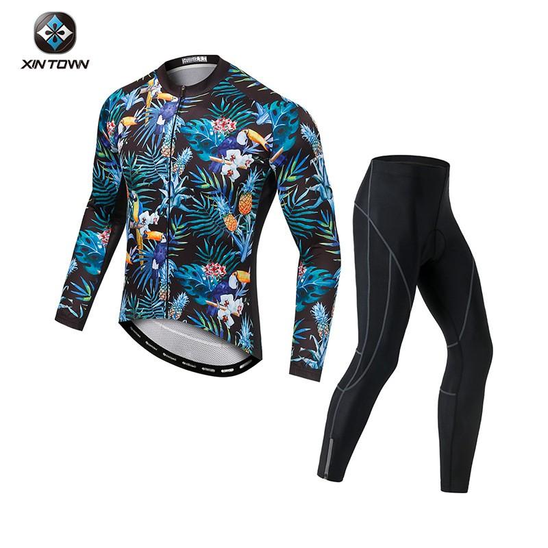 XINTOWN Mens Cycling Jersey Set Long Sleeve Road Bike Clothing