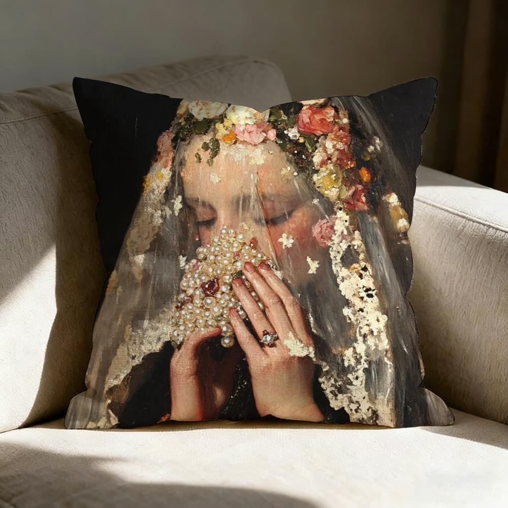 Pearl Girl Pillow Case Linen Pillow Covers Cover For Couch Living Room Bench Patio Floor Linen Home Decor