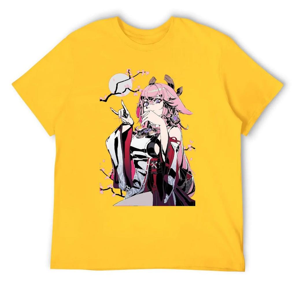 Yae Miko Фотографический принт на продажу Футболки Графический Крутая футболка Круглый вырез Движение Юмор Графический дом Размер США