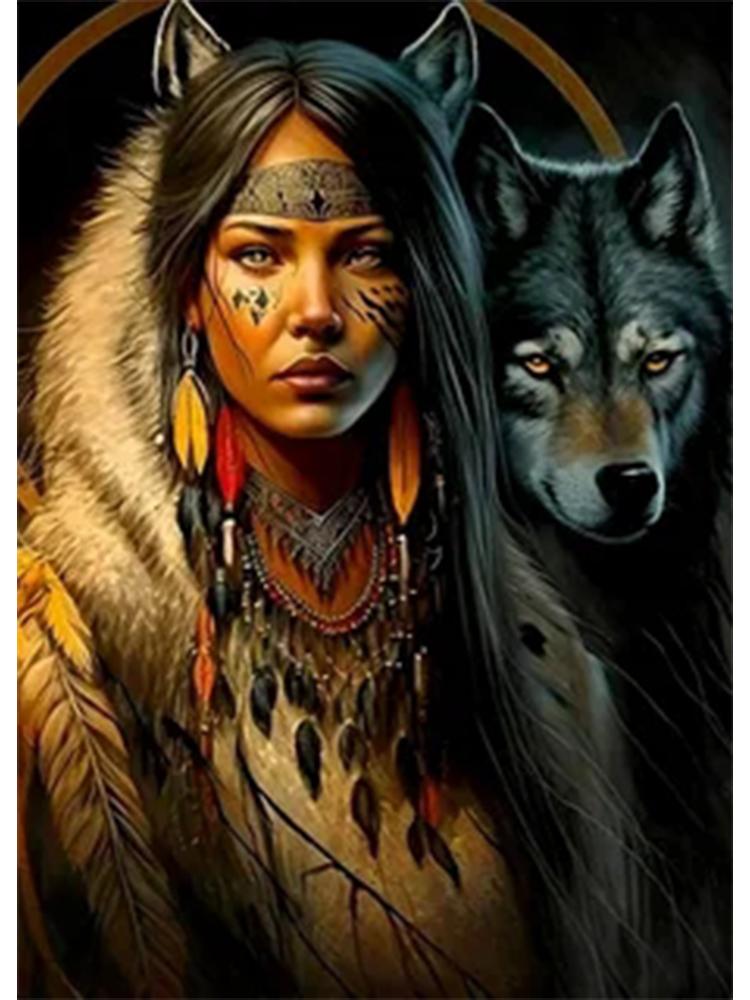 Девушка-волчица DIY 5D Алмазная картина Полная круглая алмазная квадратная вышивка крестом Мозаика Художественная живопись Украшение для дома Подарок