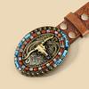 Women's Cowboy Belt Western Leather Cowboy Longhorn Bull Pattern Buckle Floral Engraved Buckle Belts