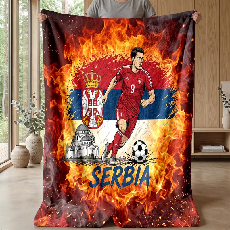 Serbia Printed Flannel Blanket Skin Friendly Warm Decorative Throw for Indoor Couch Bed Daily Use