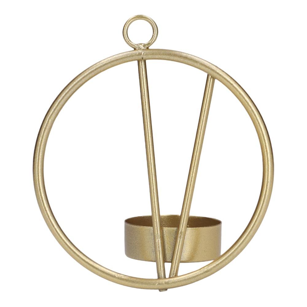 2pcs Wall Mounted Round Metal Candle Holder Golden Geometric Candle Sconce Bedroom Wall Decor